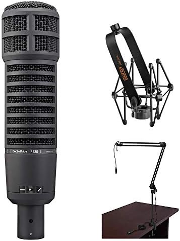 Electro-Voice RE20 Broadcast Announcer Microphone (Black) Bundle with Mic Shockmount & Broadcast Arm,XLR