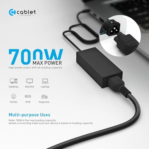 Image of Cablet 3M Black 3 Pin Laptop Power Cable with 18 AWG & 700W Heavy Duty Universal Power Cable Replacement for Charger Adapter Power Cord for Laptop (Lapop L30-3 Meter)