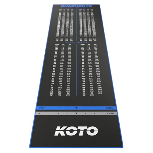 KOTO - Tapis Checkout Bleu 285 x 80 cm, INCL. Indicateur de Score, Antidérapant, Tapis Flechette Sol