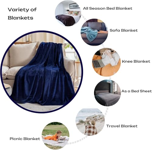 Blanket 120×140cm, Ultra-Soft Microfiber, All-Season Throw Blanket for Sofa, Travel, Outdoor Use, Cafés, Terraces, Home, Cozy, Lightweight & Stylish (Navy Blue)