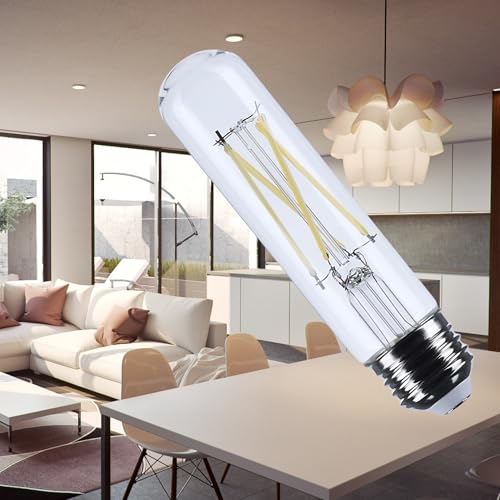 Satco 8W T10 LED Filament Light Bulbs 3500K Neutral White 800 Lumens Clear 300 Degree Beam E26 Medium Base 92 CRI Dimmable Wet Rated IP65 Enclosed Fixture Rated 120V S12525 (6 Pack) by Satco - Used condition - Image 2
