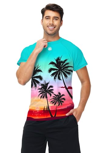 Image of AOBUTE Mens Swim Shirts Short Sleeve UPF 50+ Sun Shirt Quick Dry Rash Guard Fishing Swimming Shirt