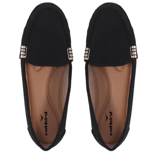 Image of CatBird Women's Suede Finish Loafers | Slip-On Flat Shoes with Minimal Metal Detail | Soft Cushioned Footbed and Flexible Grip Sole | Ideal for Office, Everyday Wear, Travel and Casual Outings
