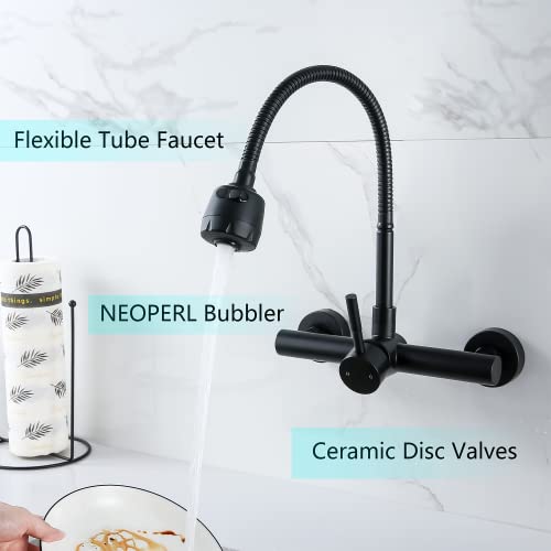 Zhyich Kitchen Sink Faucet Wall Mount With Sprayer, Stainless Steel Mixer Tap, Matte Black Finish, Nsf And Lead-Free Certified For Utility And Laundry Sink Faucet #TOP3