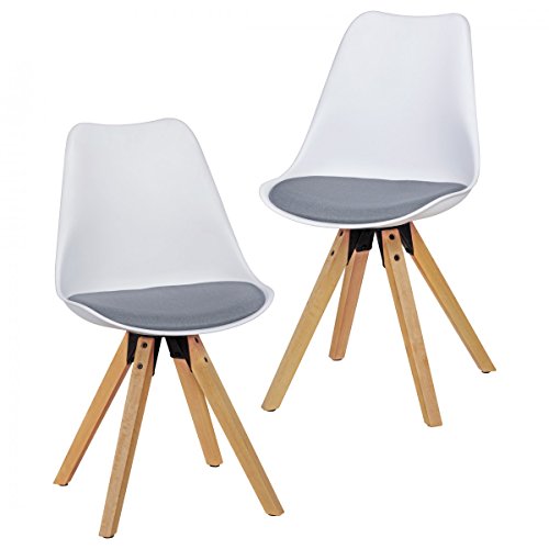 Juego de 2 Silla de Comedor Retro Lima Blanco/Gris | Escandinavo Respaldo Silla tapizada | Tela de tapizado Silla de la Cocina