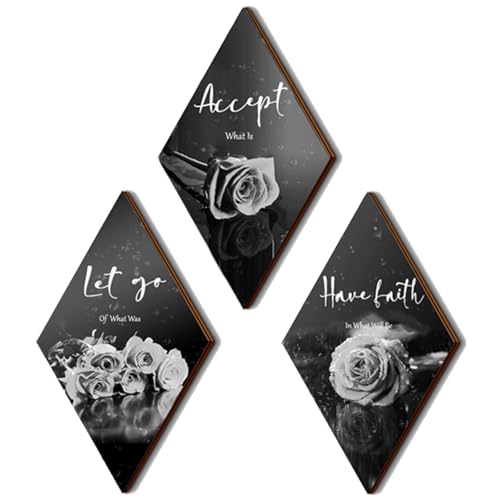 ZINYAZHE 3 Pcs Black White Rose Bathroom Wall Decor Black