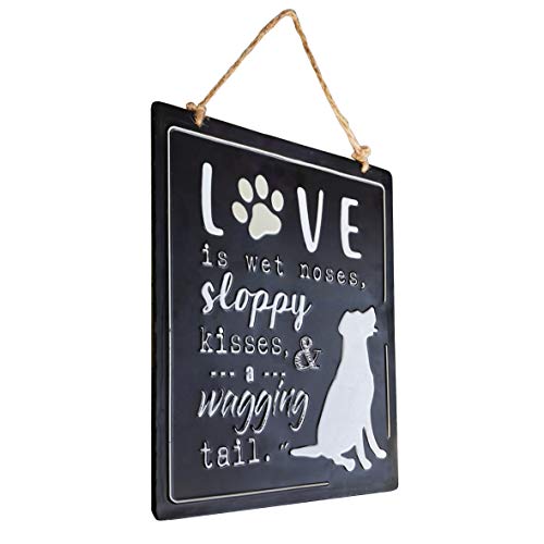 Dog Signs For Home Decor, Metal Tin Sign Pet Dogs Paw Prints With Funny Sayings Love Is Wet Noses, Wall Decorative Sign For Dog Lover, 9"X12" #TOP1