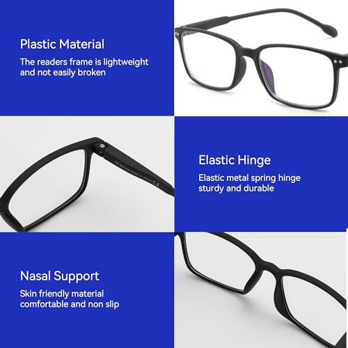 Image of BLUEMOKY Reading Glasses for Women Men, Blue Light Blocking Glasses 2 Pack, Computer Readers, Spring Hinge
