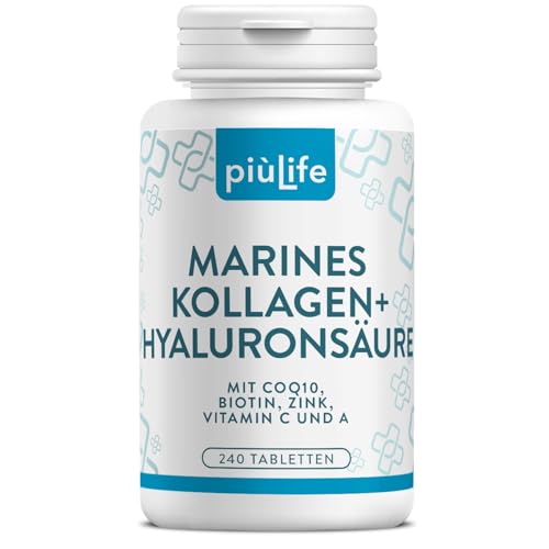 Marine Collagen Hyaluron mit Vitamin C Zink & Biotin PiùLife 2000mg Hochdosiertes meereskollagen und Antiossidanten 240 Fisch Kollagen Tabletten für Haut Haare & Nägel