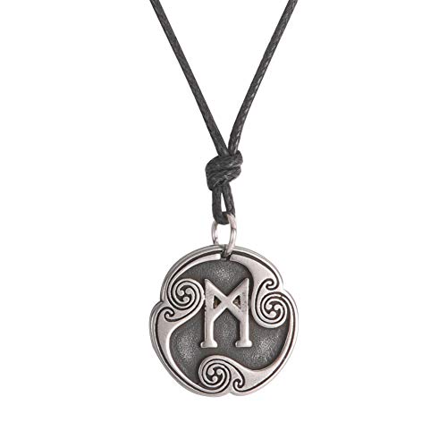 Image of Amaxer 24 Runes Talisman Viking Jewelry Asatru Necklace Pagan Wiccan Pendant Norse Runes Vintage Nordic Amulet Adjustable Rope Chain Necklace for Men Women (Mannaz)