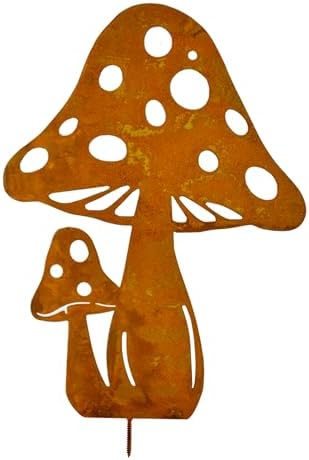 ALEMIN Rost Große Pilze Gartendeko, Roststecker Fliegenpilze, Metall Edelrost Pilzes Gartenstecker Herbst Rost Deko für Innen & Außen Garten Dekoration