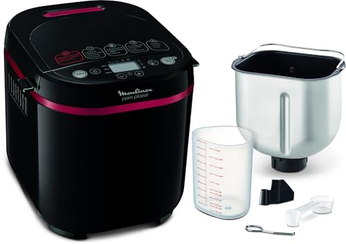 Moulinex - Moulinex Pain Plaisir, Machine à pain, 17 programmes, 1 kg, Sans gluten, Ecran LCD, Départ différé, Maintien au chaud, Design compact en plastique, Noir/Pourpre, OW220830