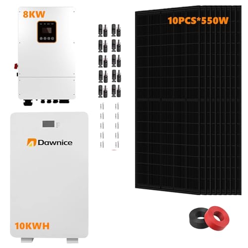 10KWH Hybrid Solar Panel System Complete Kit Home Solar Power Storage System 10PCS 550W Solar Panel (5500W) + 1Set 48V 8KW Split Phase Inverter Built in MPPT + 1Set 10kwh Lithium Battery