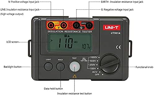 UNI-T UT501A Insulation Resistance Tester, Megger-Tester, Ground Resistance Voltage-Tester Megohmmeter Voltmeter + Backlight
