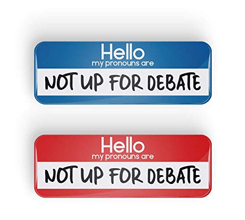 HELLO MY PRONOUNS ARE NOT UP FOR DEBATE distintivo pin pronome, 25x70mm, LGBTQ+, LGBT