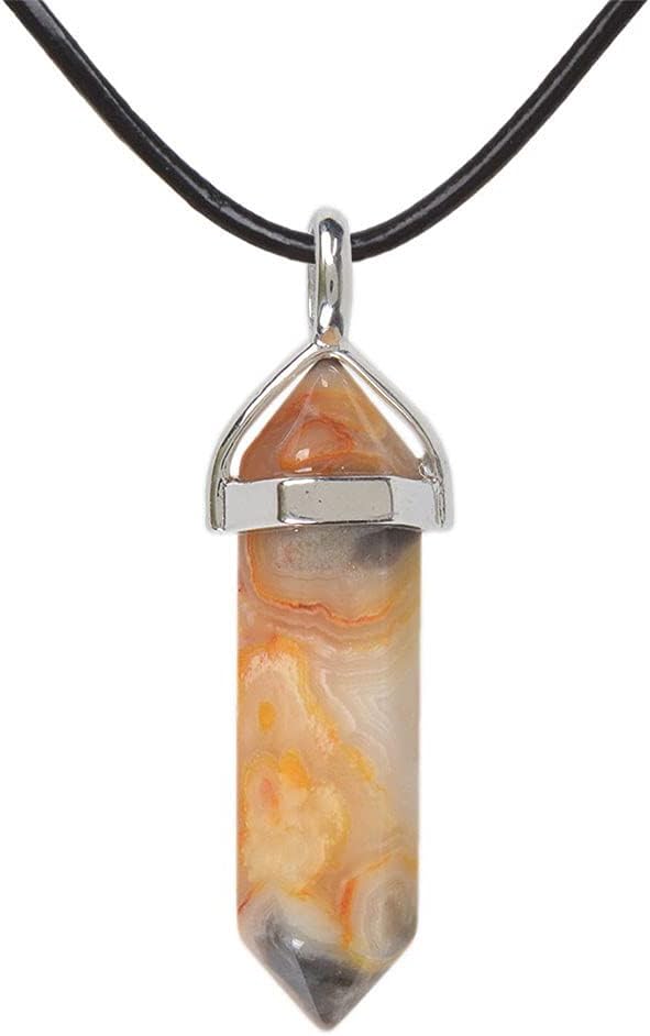 Justinstones Natural Gemstone Hexagonal Pointed Reiki Chakra Pendant Genuine Leather Necklace 18"