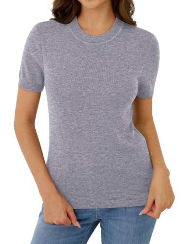 GKBK Womens Sweaters Short Sleeve Wool Blend Knit Summer Tops Soft Pullover Business Casual Outfits for Women 2026 Fashion Trendy Gray XL — view 2