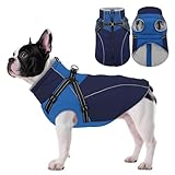 ASENKU Reflective Dog Coat with Built-in Harness, Windproof Fleece-Lined Dog Jacket for Small, Medium, Large Dogs, Warm Winter Vest with Turtleneck & Zipper (Navyblue M)