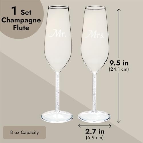 Set van 2 champagnefluitglazen voor bruiloft, Mr en Mrs Bride, roosteren, gegraveerde fluitpaar, glazen set, 4,5 x 7 x 24 cm - Afbeelding 5