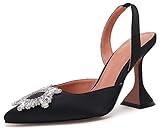 VETASTE Women's High Heel Crystal Slingback Pumps Pointed Toe Strappy Triangle Heeled Party Wedding Bride Pump Shoes Black