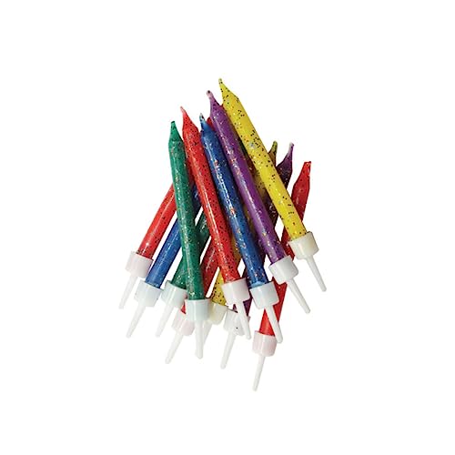 Anniversary House Multi-Coloured Glitter Birthday Candles Set of 12 - with Holders 7.5cm - Premium Cake Toppers for Birthday Decorations, Anniversary & Celebration - Elegant Birthday Candle Pack