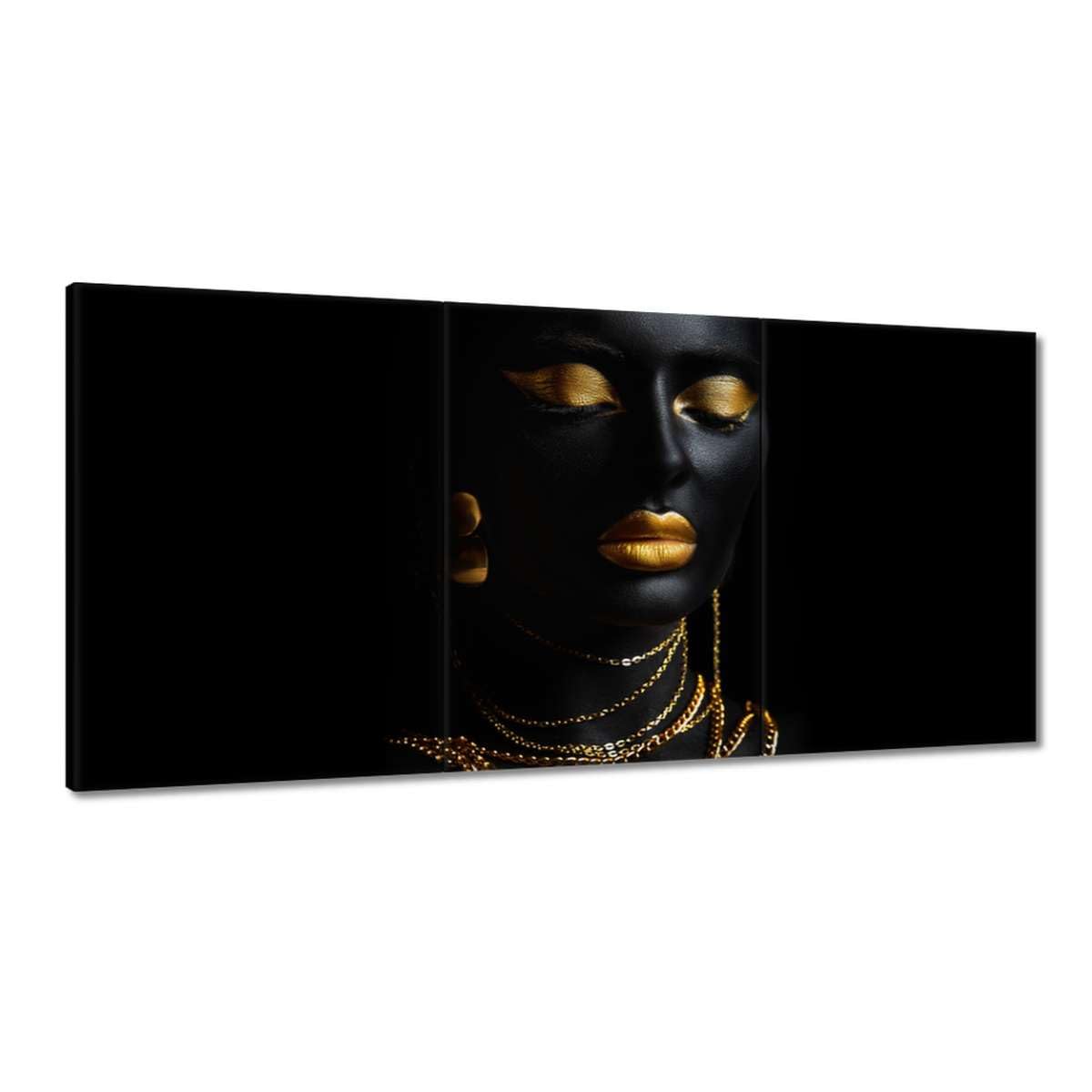 Obraz wydrukowany na płótnie Dekoracja ścienna 180 x 90 cm Złoty makijaż i złote łańcuchy nr H8886Z_PC3BY