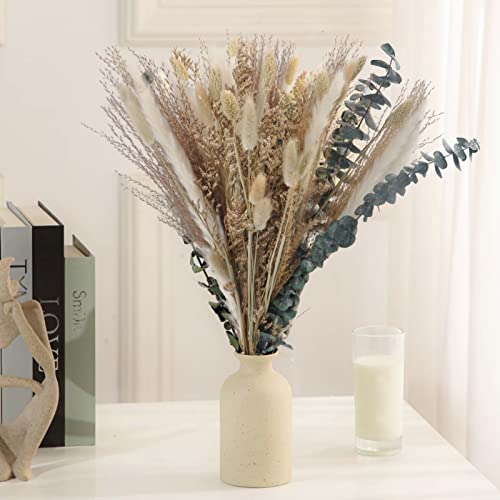 Trockenblumen Deko,Natürliche Pampasgras Getrocknet, Trockenblumen Eukalyptus Vasen Blumenstrauß Arrangement 100% Natürliche Dried Flowers für Boho Deko Wohnzimmer und Vasen Cover