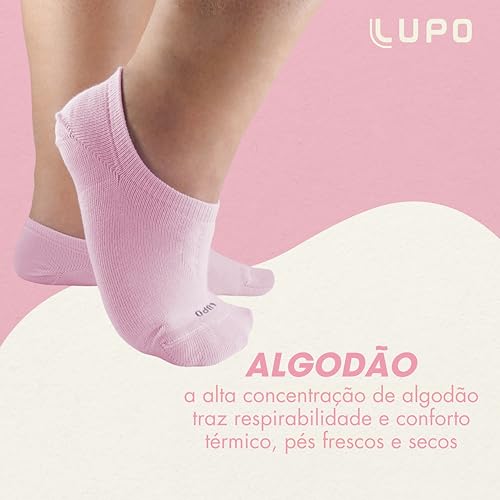 LUPO Kit 6 Pares Meia Soquete Meia Sapatilha Meia Invisivel Algodão Feminino Meia Lupo Sport, 2 Bran