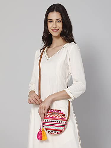 ASTRID Round Textured Sling Bag For Girls With Zip - Image 2