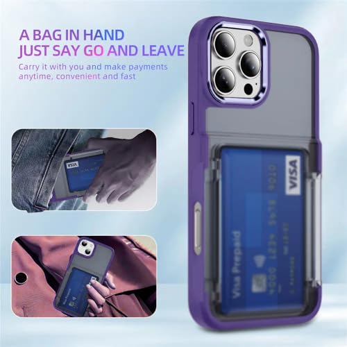 Image of KARWAN Shockproof Translucent Cardholder Back Case Cover Compatible with iPhone 16 Pro Hybrid with Strong Minimalist Design (Purple)