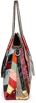 Women Multicolor Boston Bag Genuine Leather Colorful Large Tote Handbag Wallet, Yellow