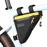 Rhinowalk Bike Frame Triangle Bag, Waterproof Compact Storage Bag with YKK Zippers, Multi-Pocket Design, Doesn’t Rub Legs – 0.9L, Black+Yellow