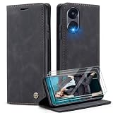 Caseme Cover per OPPO Reno8T con [2 Pezzi Vetro Temperato],Flip Custodia Pelle PU Libro Portafoglio con [Slot Cart] [Supporto Stand] [Magnetica],Nero