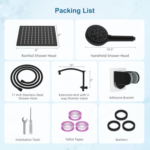 Hibbent Metal 8" High Pressure Rain Shower Head Combo, Oil-Rubbed Bronze - image 8
