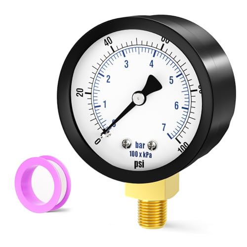 Image of 0-100PSI Well Pump Pressure Gauge 2 inch Dial Size, 1 /8 inch NPT Lower Mount, 3-2-3% Accuracy, for Tube, Water Pump, Gas, Liquid, Pressure Test
