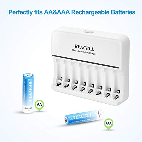 Reacell Aa Aaa Battery Charger, 8 Bays Individual Ac Charger For Ni-Mh Ni-Cd Aa Aaa Rechargeable Battery (Support Mixed Charging) #TOP1