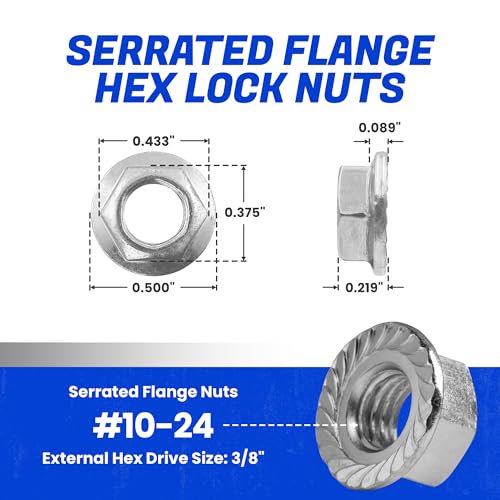 Fastenere Serrated Flange Nuts – #10-24 (100-Pack), Durable Stainless Steel 18-8 Hex Lock Hardware Nuts, Corrosion-Resistant, Coarse Plain Finish for Home, Automotive & Industrial Use by Fastenere - Image 2