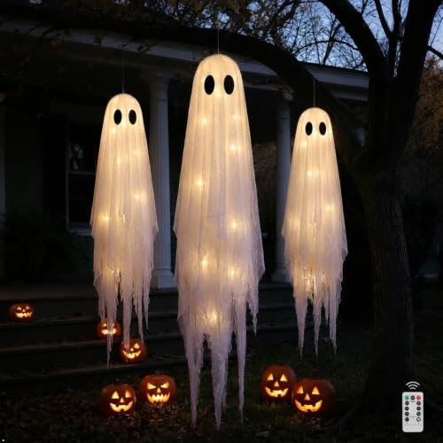 3 Packs Halloween Decorations Outdoor - Hanging Ghost Decor for Porch Yard