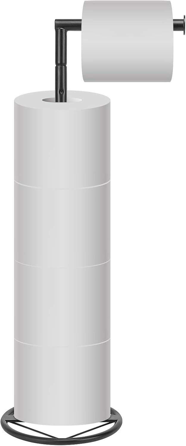 Bath Toilet Paper Holder, Metal Toilet Tissue Roll Organizer Storage, Tissue Paper Holder Stand for Bathroom/Kitchen Countertop (20” H, Matte Black)