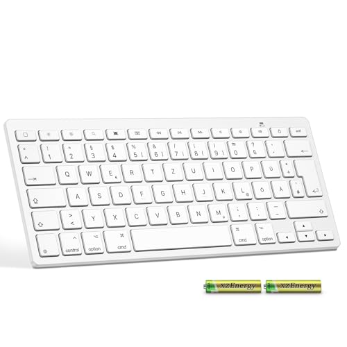 Emetok Deutsche Bluetooth Tastatur, Ultra-dünn QWERTZ kompatible mit iPad 10.2/9.7,iPad Pro 11/iPad Pro 12.9, iPad Air/iPad Mini/iPhone, inkl 2 AAA...