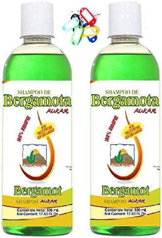 AUKAR Bergamot Shampoo 17.63 Fl Oz (PACK of 2) plus Key Chain Shampoo de Bergamota 500ml más Llavero. Twin Pack. 100% Natural.