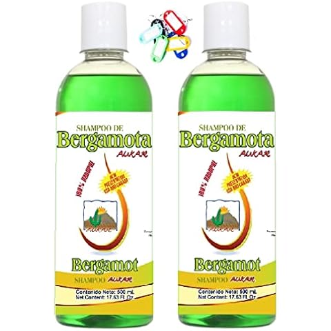 AUKAR Bergamot Shampoo 17.63 Fl Oz (PACK of 2) plus Key Chain Shampoo de Bergamota 500ml más Llavero. Twin Pack. 100% Natural. Cover