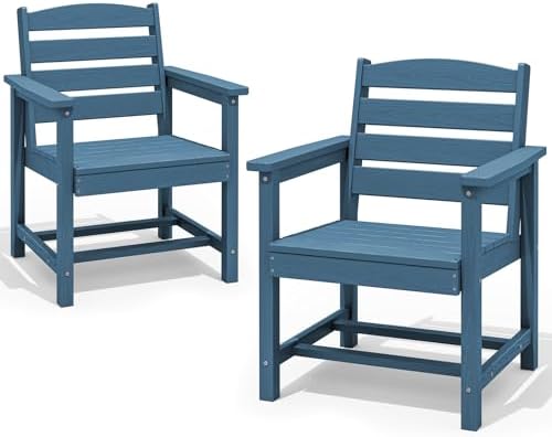 SERWALL Patio Dining Chair Set of 2,All Weather HDPE Outdoor Dining Chair, Blue