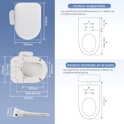 Miniatura 10 de Horow Asiento Electrónico Inteligente Para Bidé, Asiento De Inodoro Con Calefacción Y Control De Temperatura, Secadora Integrada Y Luz Nocturna, Con Filtro De Agua, Cierre Suave Y Boquilla De