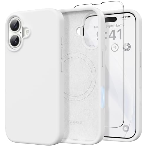 Coque silicone iPhone 16 antichoc GONEZ blanche compatible MagSafe anti-rayures 6,1"