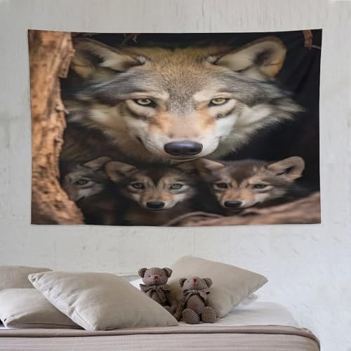 Loup tapisserie murale pour salon et chambre ado décoration moderne