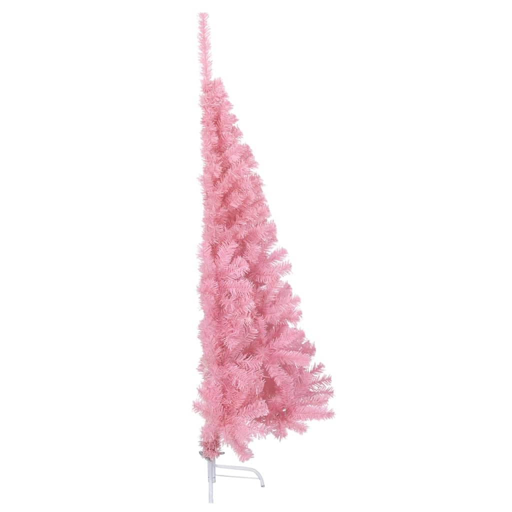 Árbol de Navidad artificial de 150 cm rosa con soporte de PVC, medio árbol de Navidad para la pared como decoración de ahorro de espacio con soporte de acero
