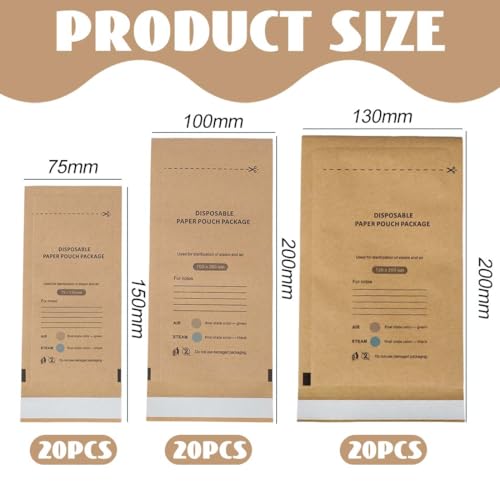 LACHT 60 Stück Sterilisationsbeutel, Einweg Nagelzubehör Einweg Zubehör Für Nagel Sterilisatoren Desinfektionsmaschinen, Für Kosmetika Und Nagelwerkzeuge, 75 X 150Mm, 100 X 200Mm, 130X200Mm