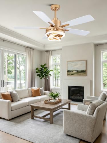 Cusp Barn 52" White and Gold Fandelier Ceiling Fan with Lights and Remote