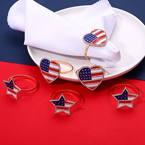 Vogueknock 4Th Of July Napkin Rings Set Of 6 Rhinestone American Flag Stars Napkin Holder Rings Patriotic Napkins Independence Day Festive Party Dinner Table Decorations #TOP1